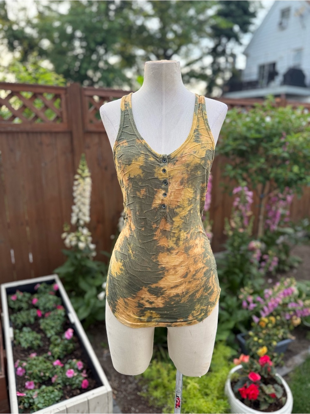 Free People Green Yellow Tie Dye Tank Top Size S
